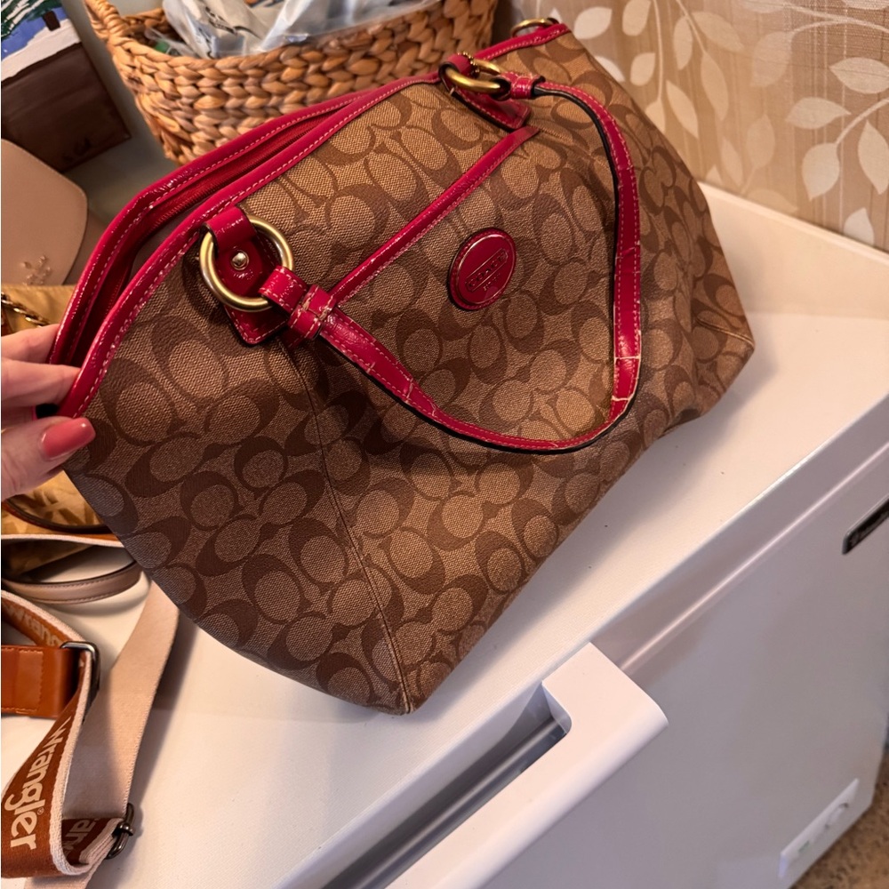 Coach Brown and Pink Shoulder Bag with Signature Design